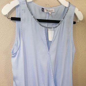 Jennifer Lopez Blue Blouse Rhinestone Neckline